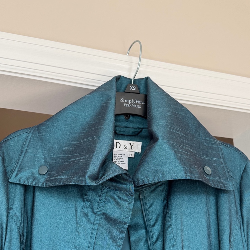 Vintage Dark Teal Trench Coat with Bubble Hem - Picture 9 of 14